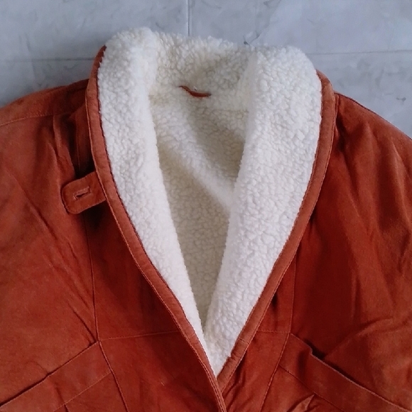Vintage 80s Leather Sherpa Lined Jacket Shearling Collar - Picture 2 of 11